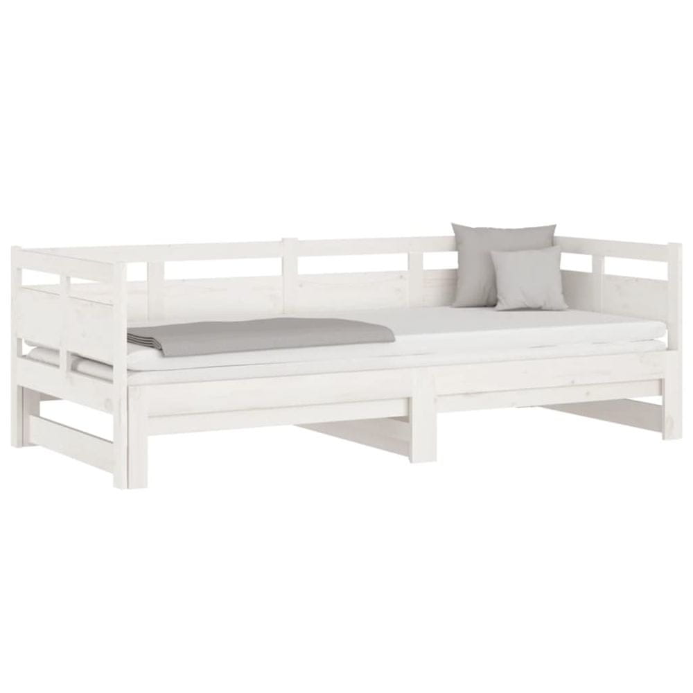 Vidaxl Rozkladacia denná posteľ biela borovicový masív 2x(90x200) cm